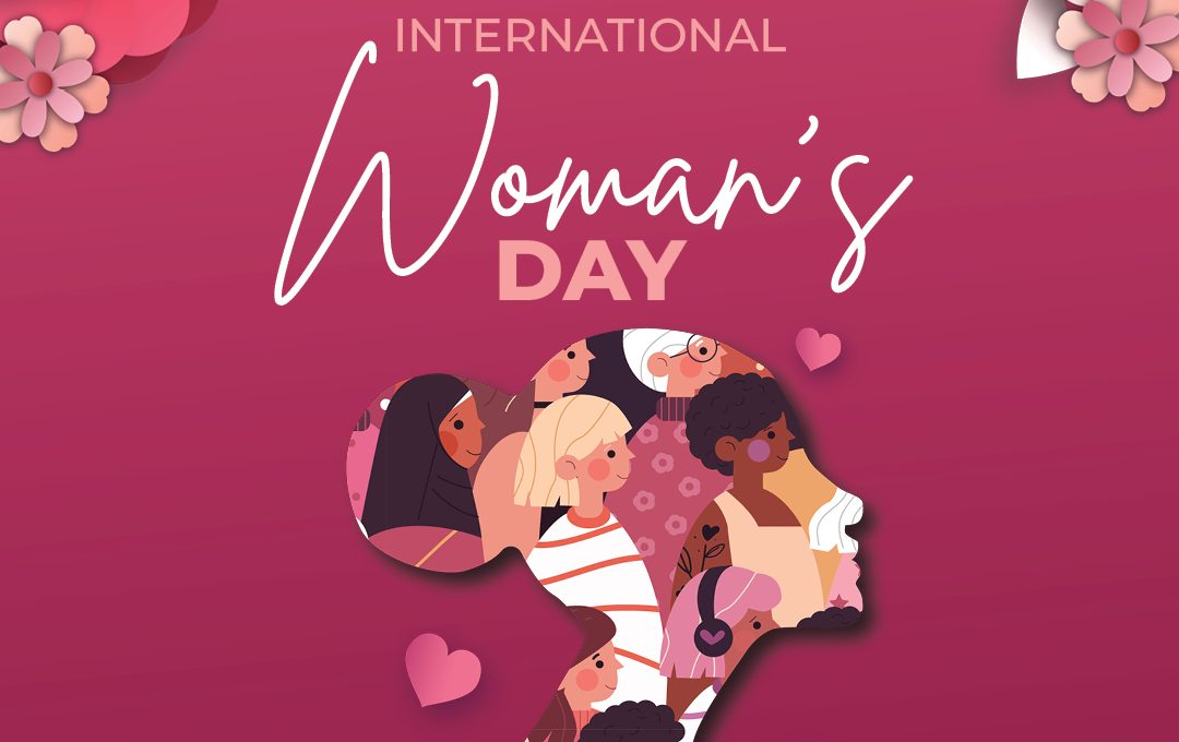 International Women's Day banner for Warilla Sports Club featuring the illustrated profile of a woman made of other women
