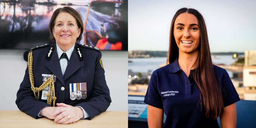 Montage of NSW State Emergency Service Commissioner Carlene York APM and Wollongong Surf Lifesaver Shannon Fox