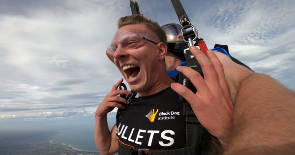 Is it a bird? Is it a plane? No, it's a flying mullet! Wollongong goes to great heights for mental health