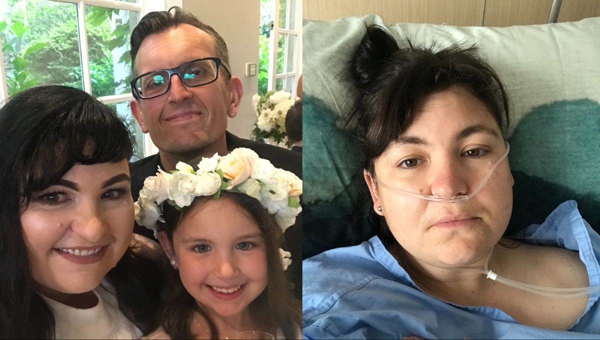 Family and woman in hospital