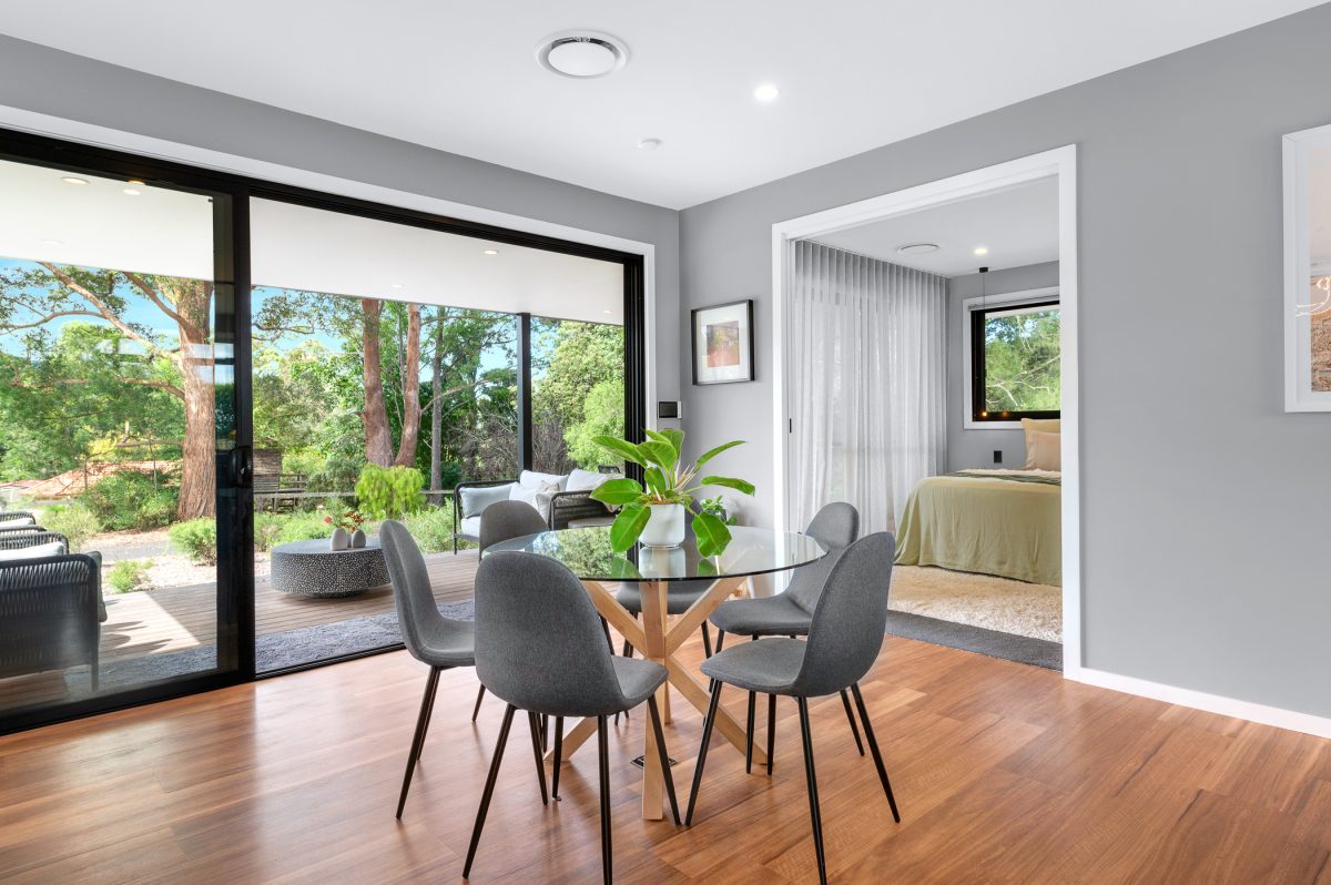 Dining room at 65B Kangaroo Valley Road in Berry looking into back gardens