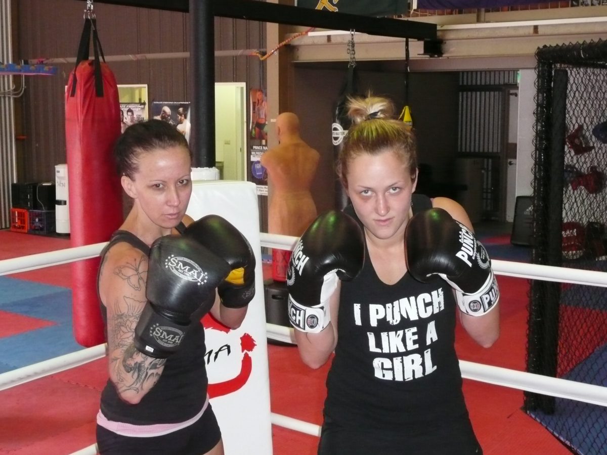 two boxers at training