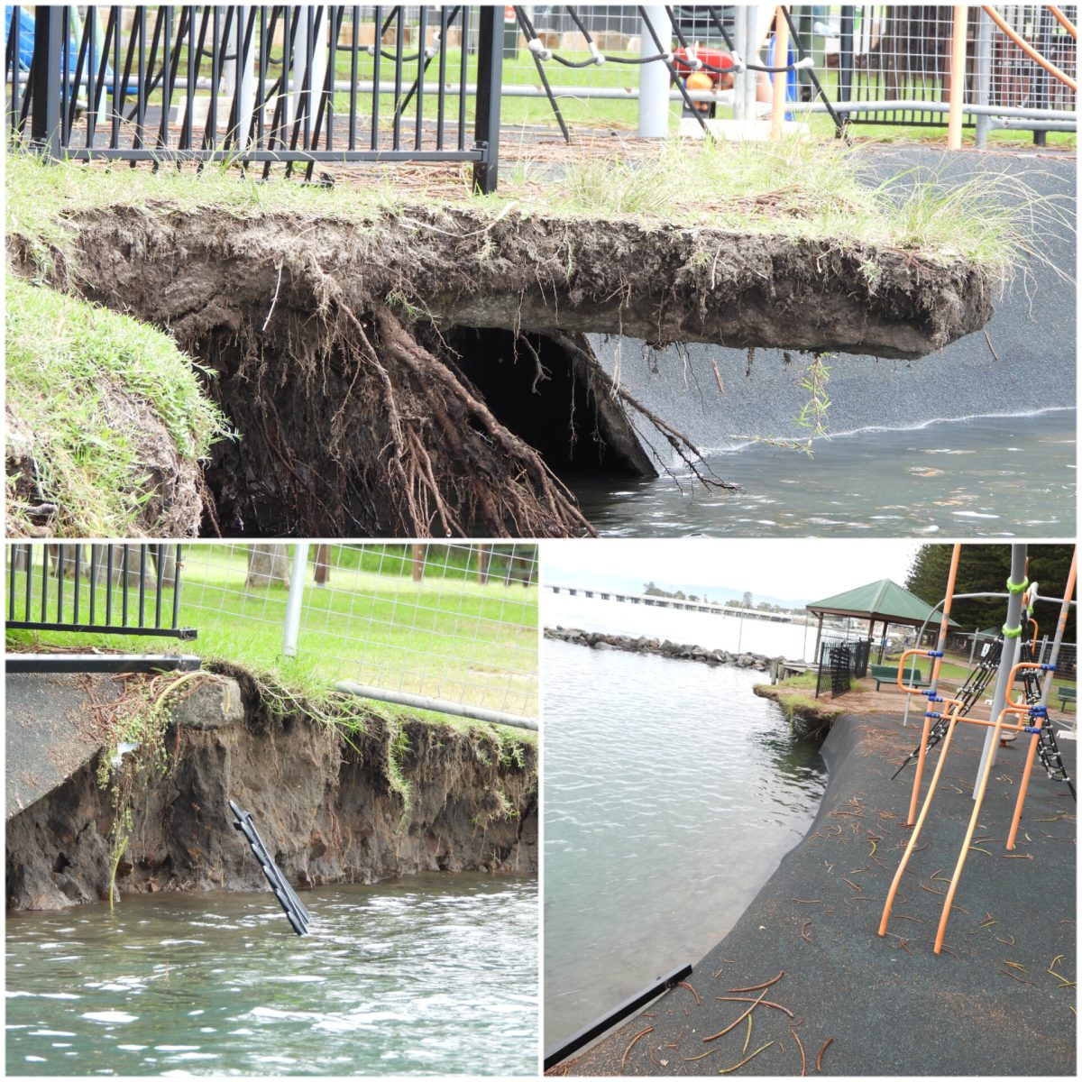 Compilation of photos showing erosion at the playground