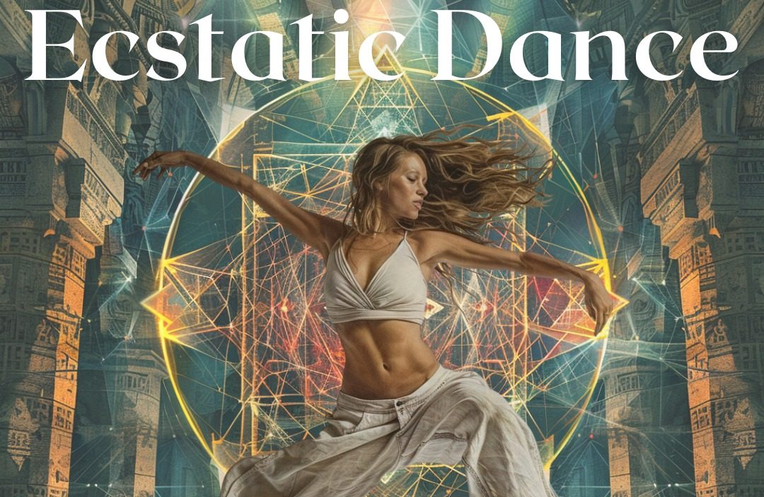 Flyer for Ecstatic Dance featuring woman dancing