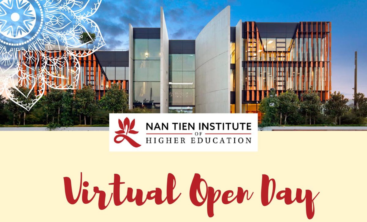 Flyer showing exterior of Nan Tien Institute for virtual open day