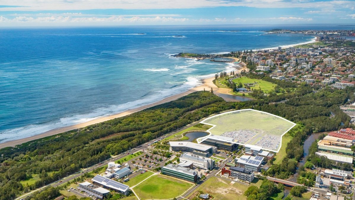 Aerial photo of the Innovation campus and ocean.