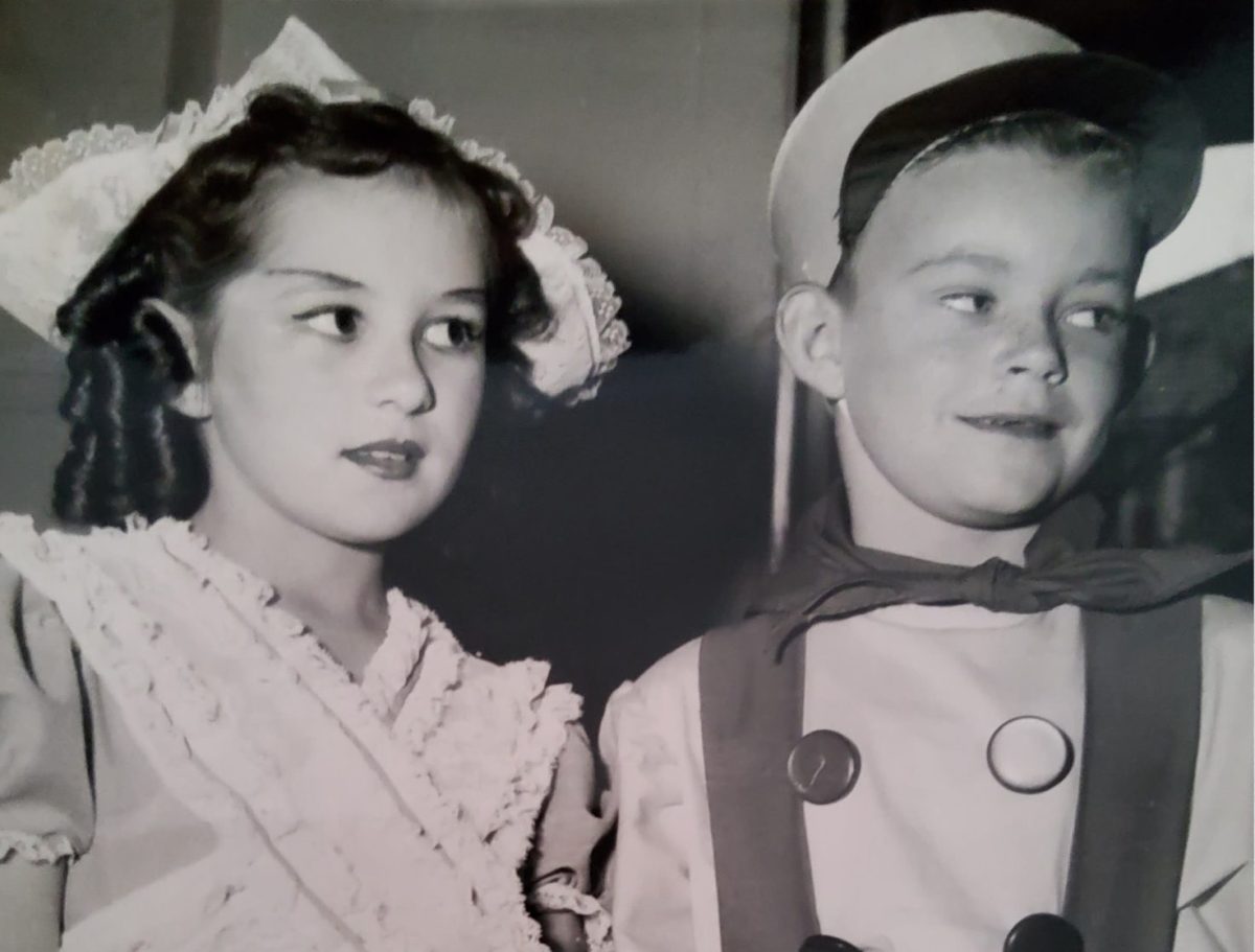 Old black and white photo of Jill Duncan and Tony Purdon from their participation in the Wollongong Eisteddfod in 1962
