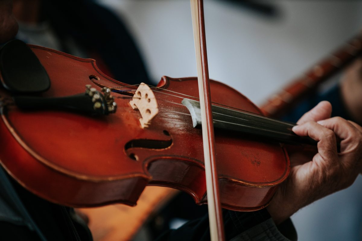 A closeup shot of male hands playing the violin