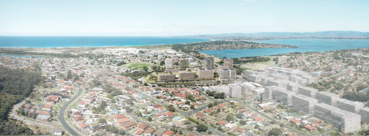 Aerial render of the proposed Warrawong Plaza development.
