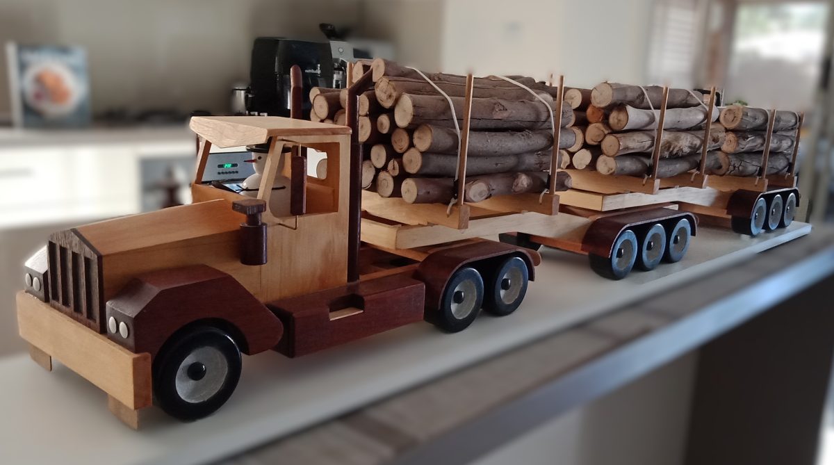 Miniature Kenworth B-Double timber truck. 