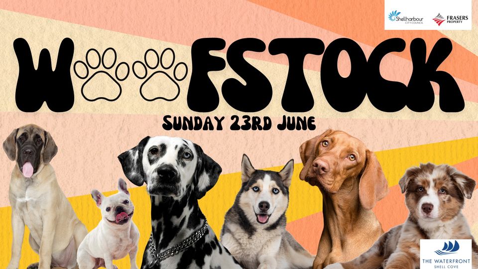 Banner for Woofstock dog event at Shellharbour