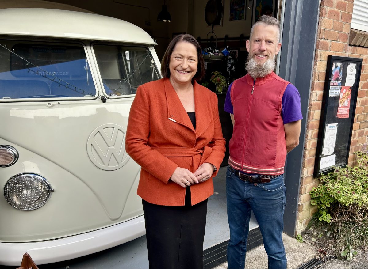 Federal Member for Gilmore Fiona Phillips with Fillmore's Garage owner Morgan Lewis. Fillmore's Garage has been awarded a $45,000 grant to support regional live music venues. 