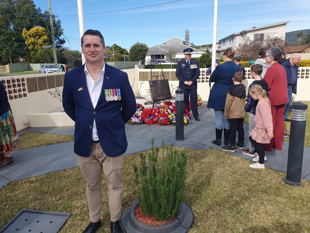 Lachlan Stevens, vice-president of welfare at City of Wollongong RSL sub branch, at Albion Park RSL for the inaugural Middle Eastern Area of Operations commemorative service.