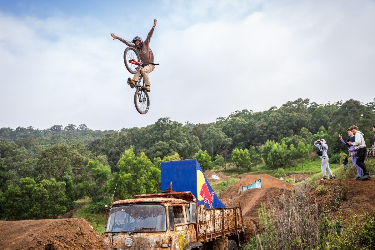 cyclist mid-air during jump