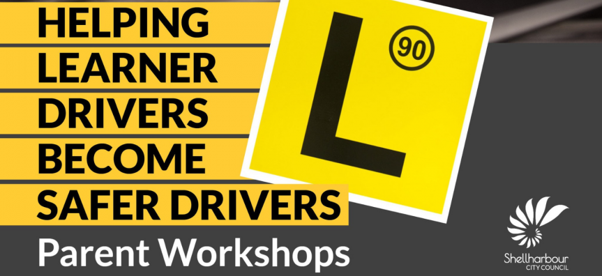 Banner for learner driver safety workshop at Shellharbour featuring L-plate symbol