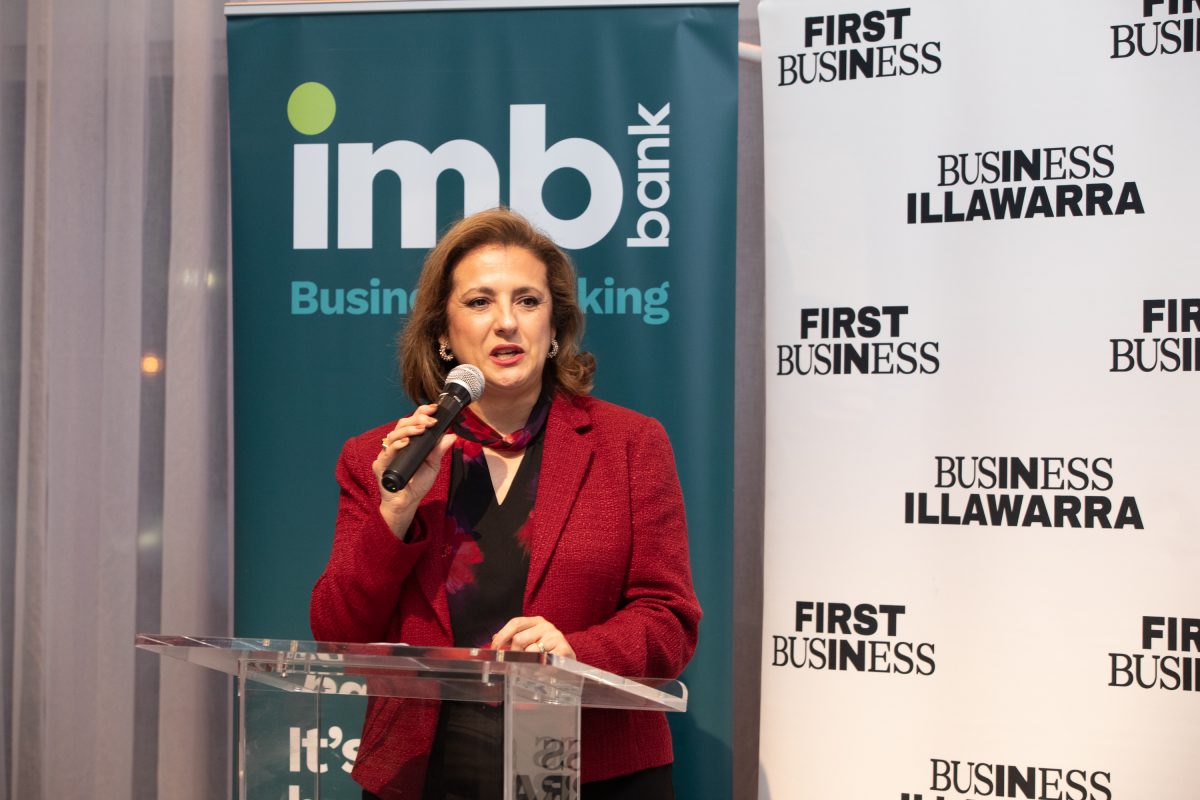 Business Illawarra interim executive director Paula Martin addresses the crowd at the 2024 IMB Bank Illawarra Business Awards finalists announcement