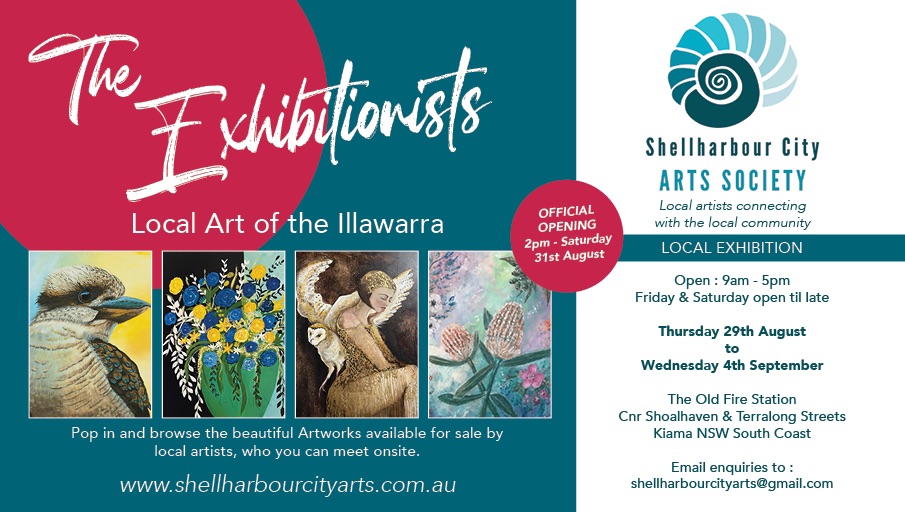 Banner for Shellharbour City Art Society exhibition called The Exhibitionists