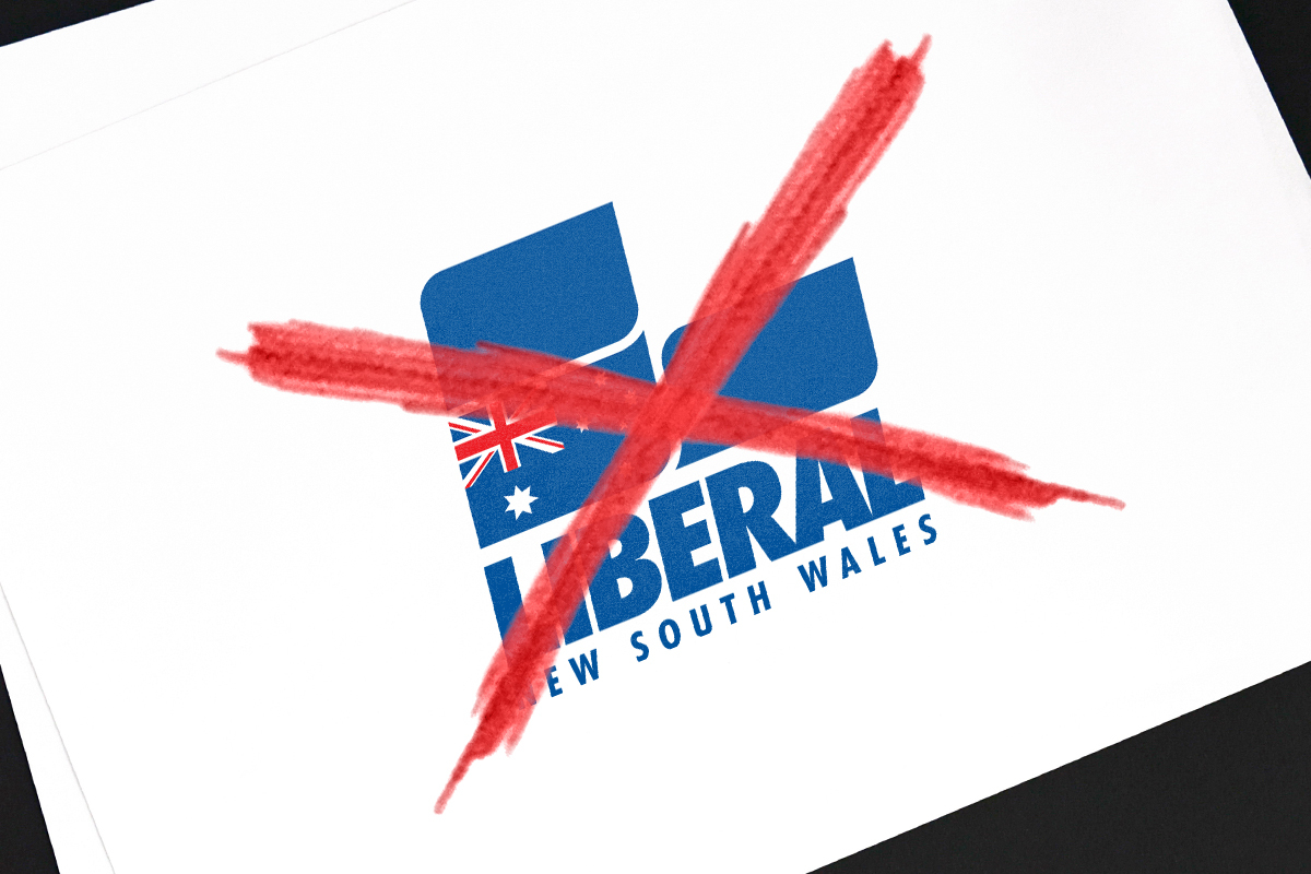 Artwork of red cross across Liberals logo