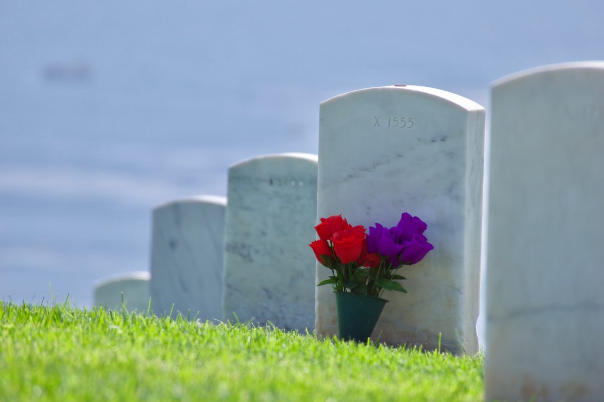 Flowers on headstone