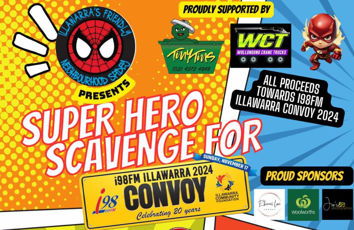 Poster for super hero scavenger hunt for Convoy at Illawarra Light Railway Museum