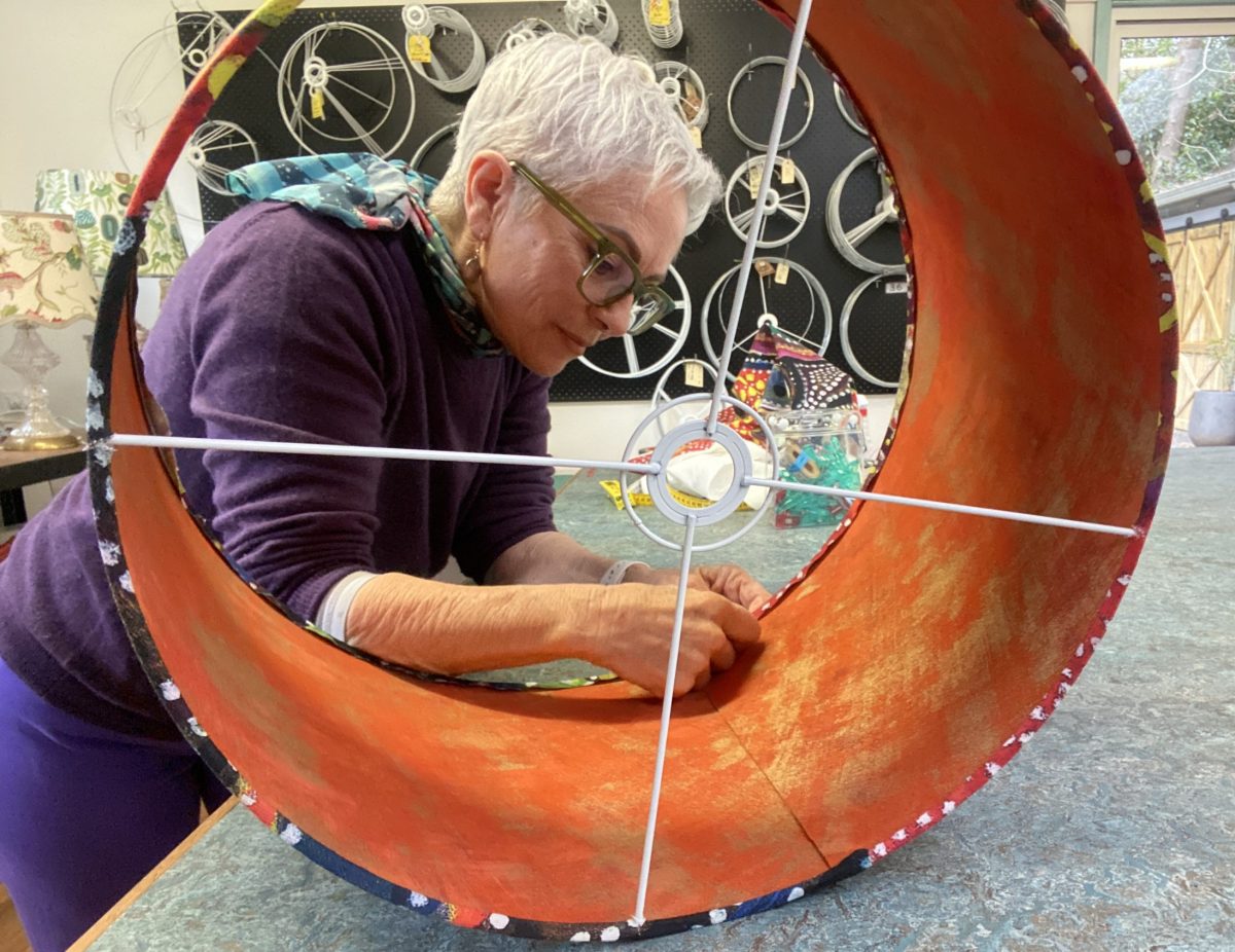 Kate Malfroy at work in The Lampshade Workroom