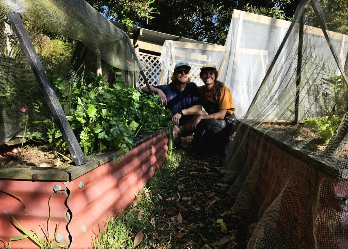 Illawarra locals Zan Schmidt and Pearce Thomas in a garden