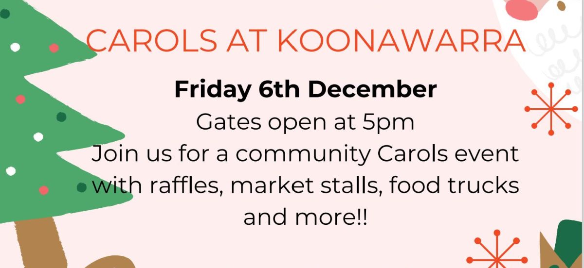 Poster for carols at Koonawarra Public School