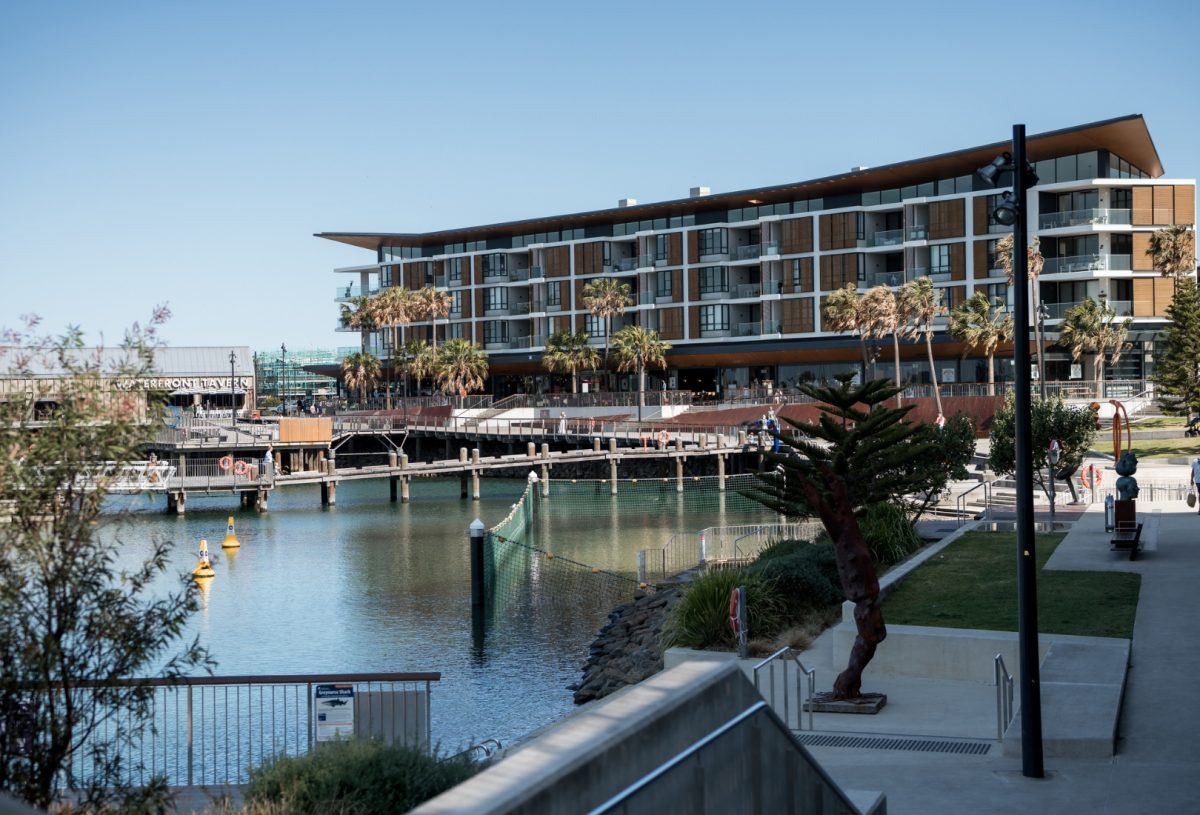 apartment building and marina 