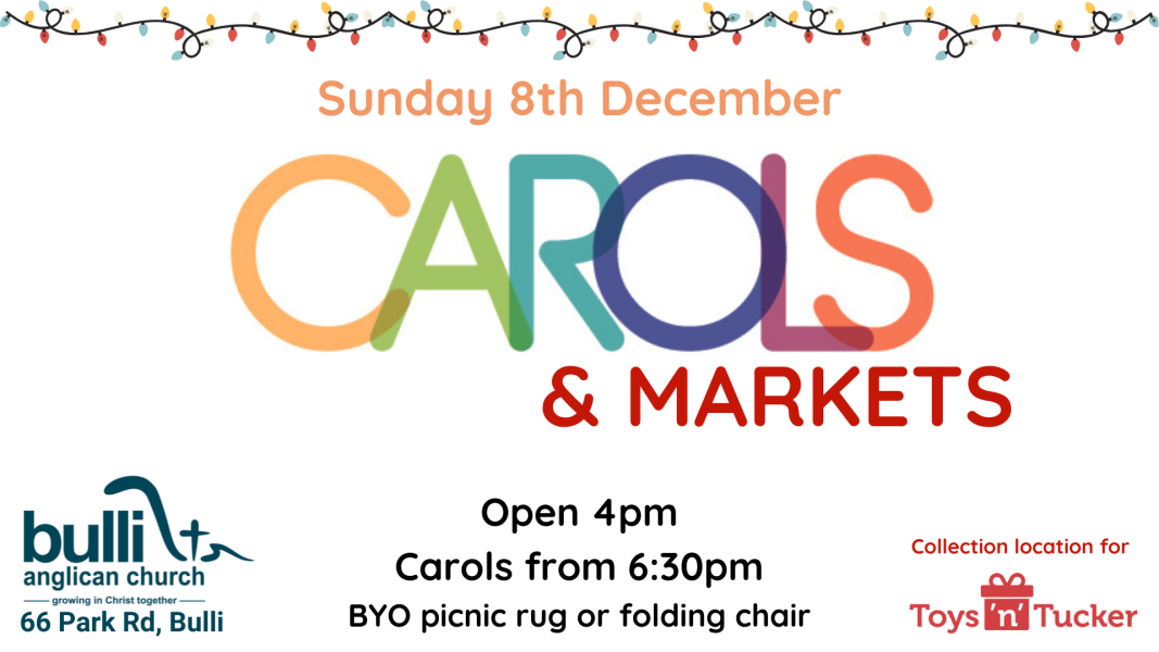 Banner for carols and market by Bulli Anglican Church