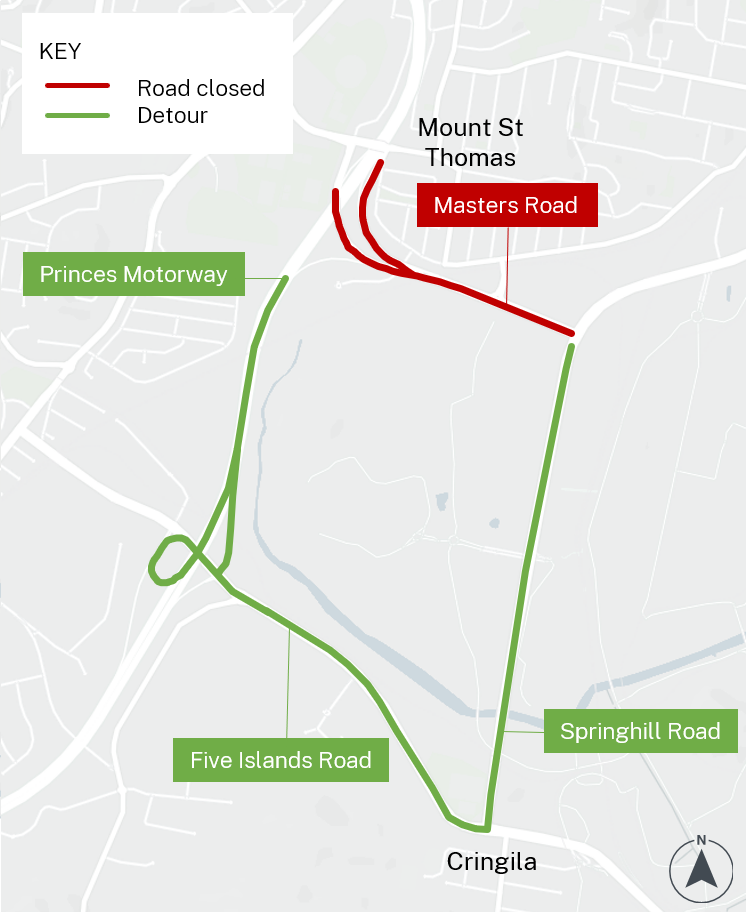 Detour for Masters Road closure.