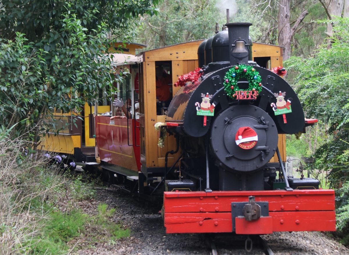 Steam train with Christmas decorations