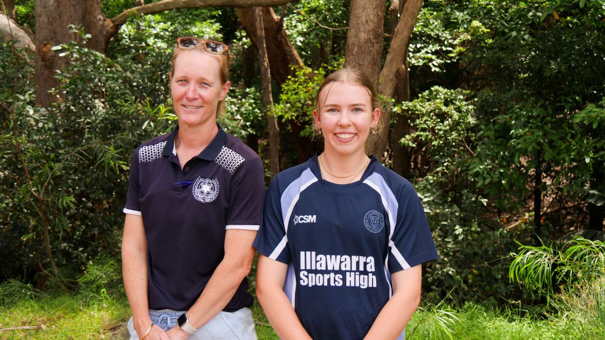 Illawarra Sports High Director of Sport Amy Child and ice-Captain and Cricket Team Captain, Cadence Waters. 