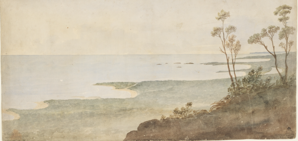 Augustus Earle’s watercolour - <em>The Five Islands District, Illawarra, N.S.Wales</em> (1827). It’s the earliest dateable image of the Illawarra. Earle broke his leg scrambling up the escarpment trying to get back to Sydney. 