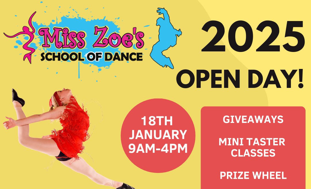 Flyer for Miss Zoe's School of Dance 2025 Open Day