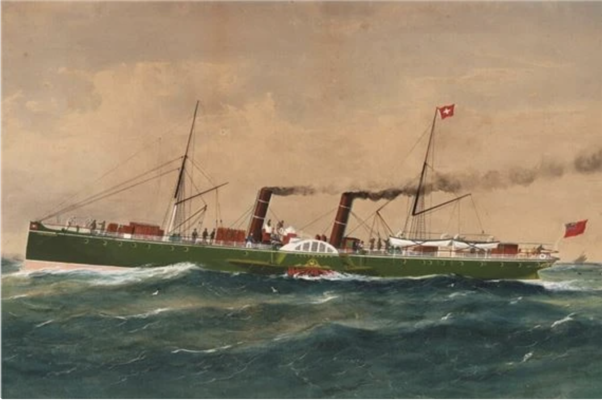 William Forster's watercolour and gouache of Paddle Wheel Steamer Illawarra, 1880.