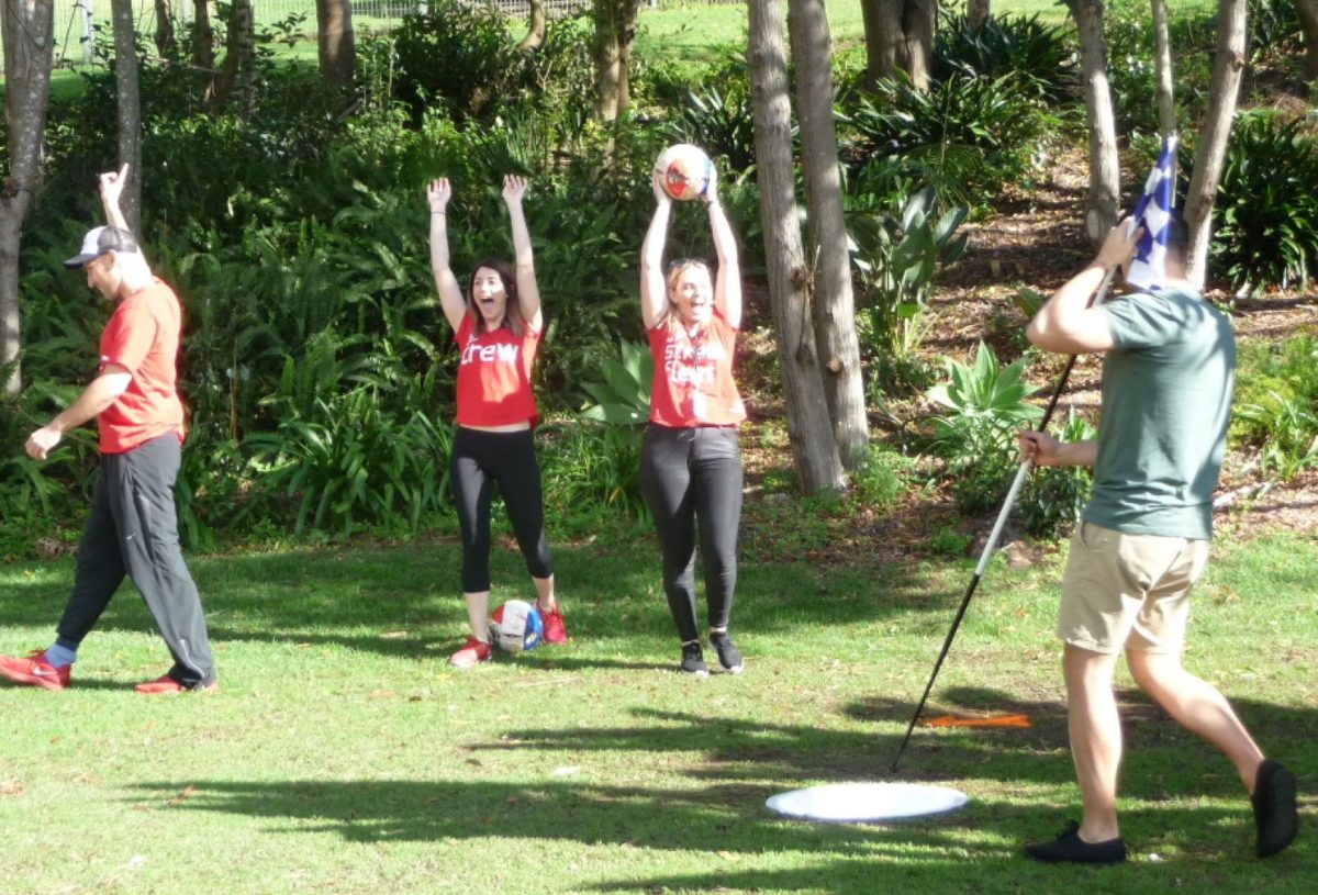 people playing footgolf