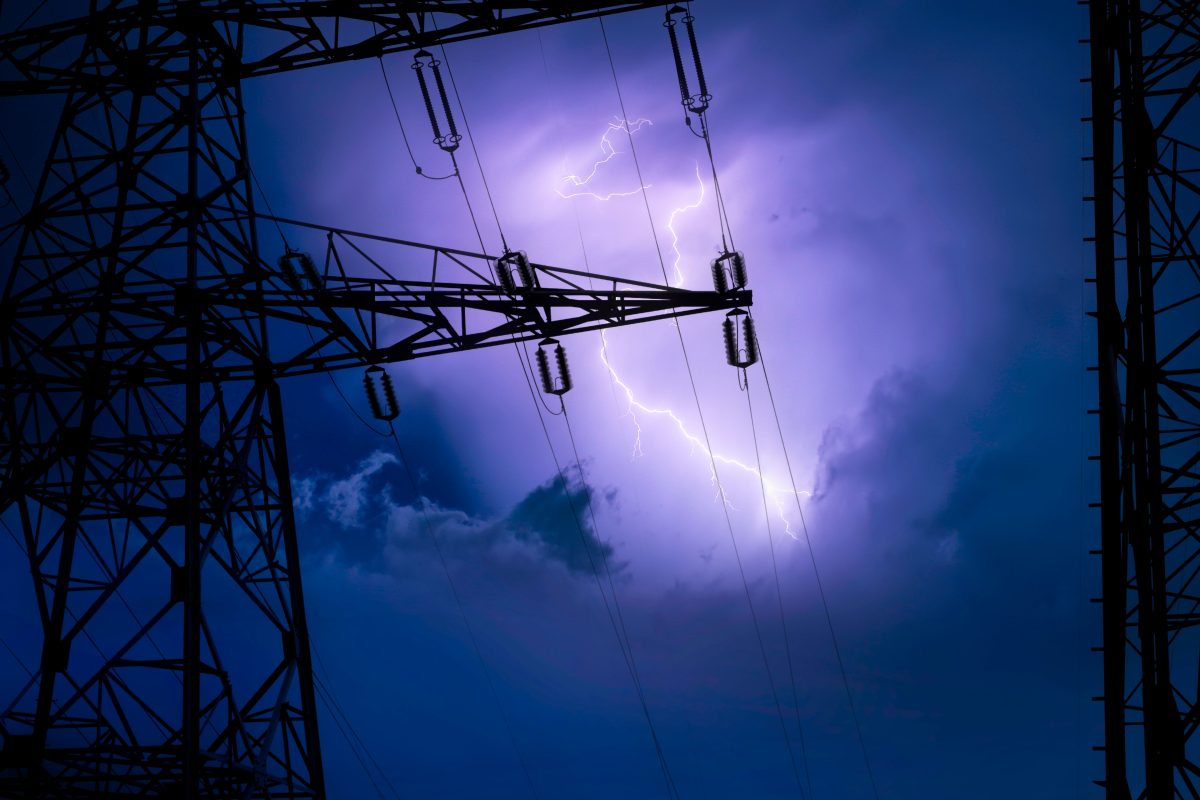 Lightning near power tower