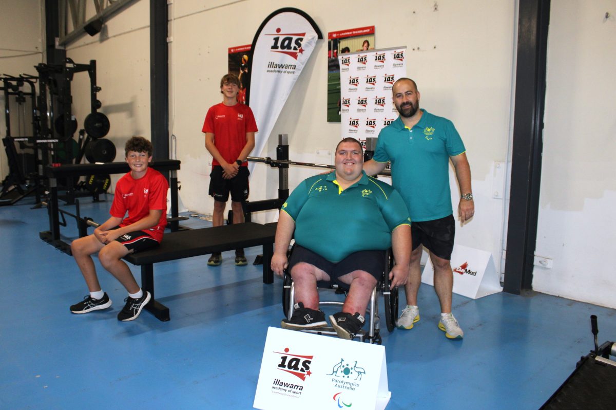 IAS para-athletes (L-R) Eddie Clare, Jack Gibson and Dylan Braan with Australian Powerlifting Coach Simon Bergner. 