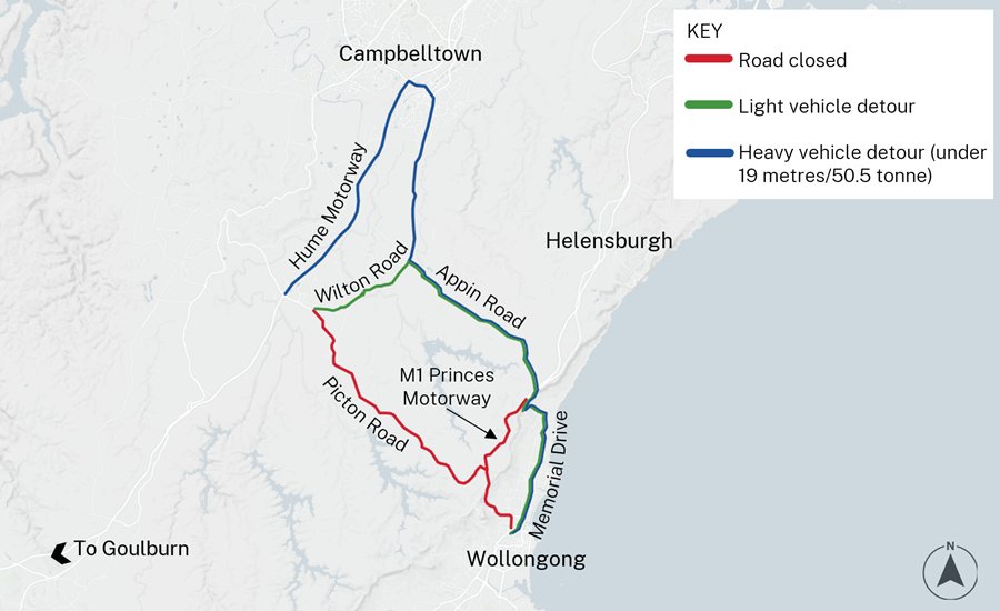 Map showing road closures