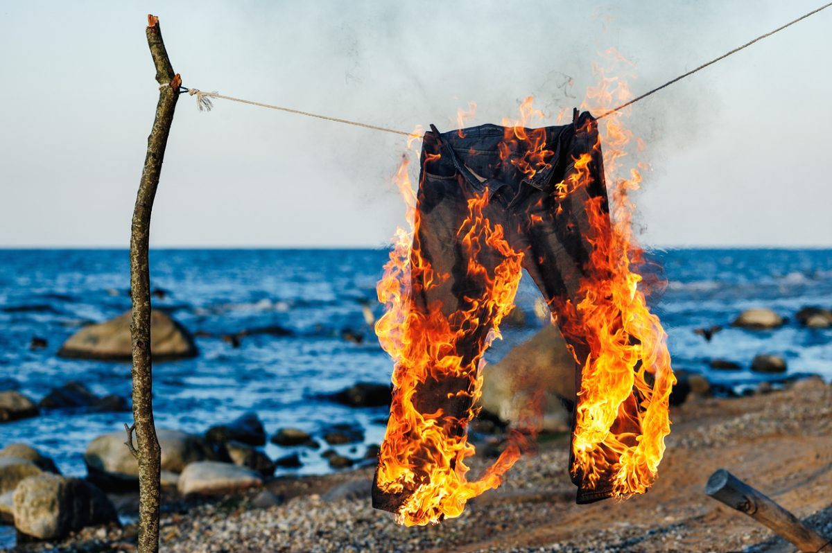 Burning pair of jeans