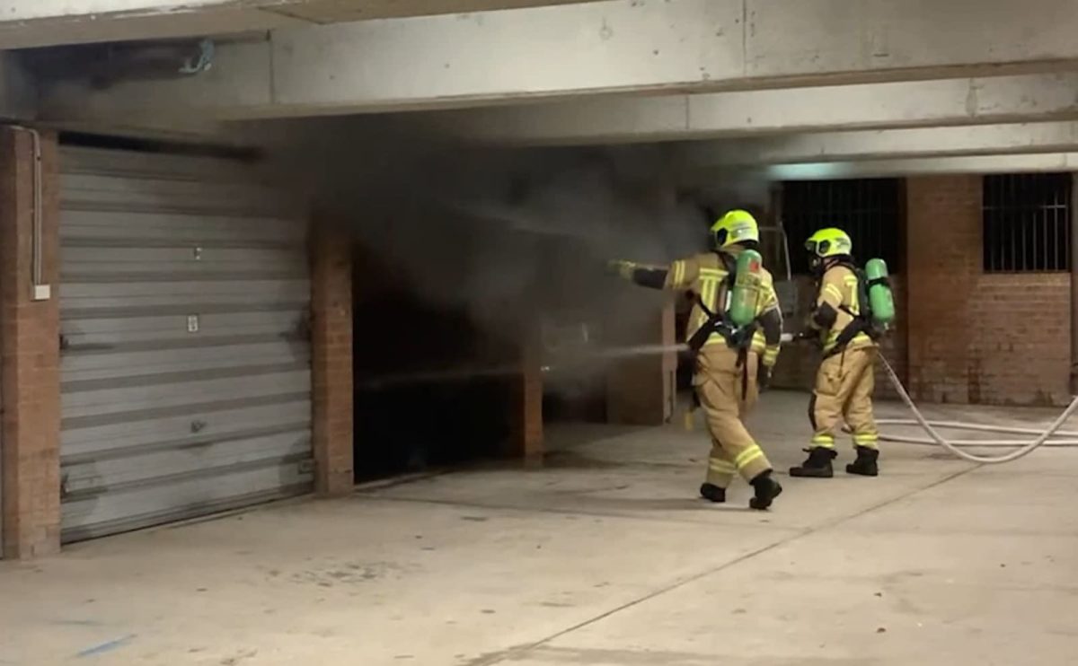 FRNSW crews putting out lithium-ion battery fire. 