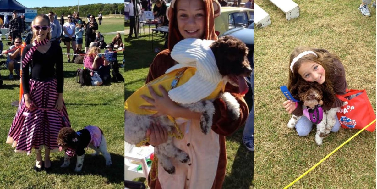 Alexie's daughter Niamh with dog Miss Rosie. 