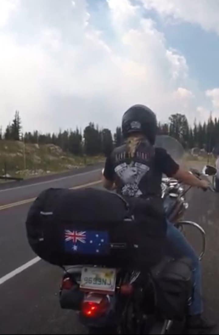Sandy Norse at famed motorcycle rally site, Sturgis, in South Dakota, USA.