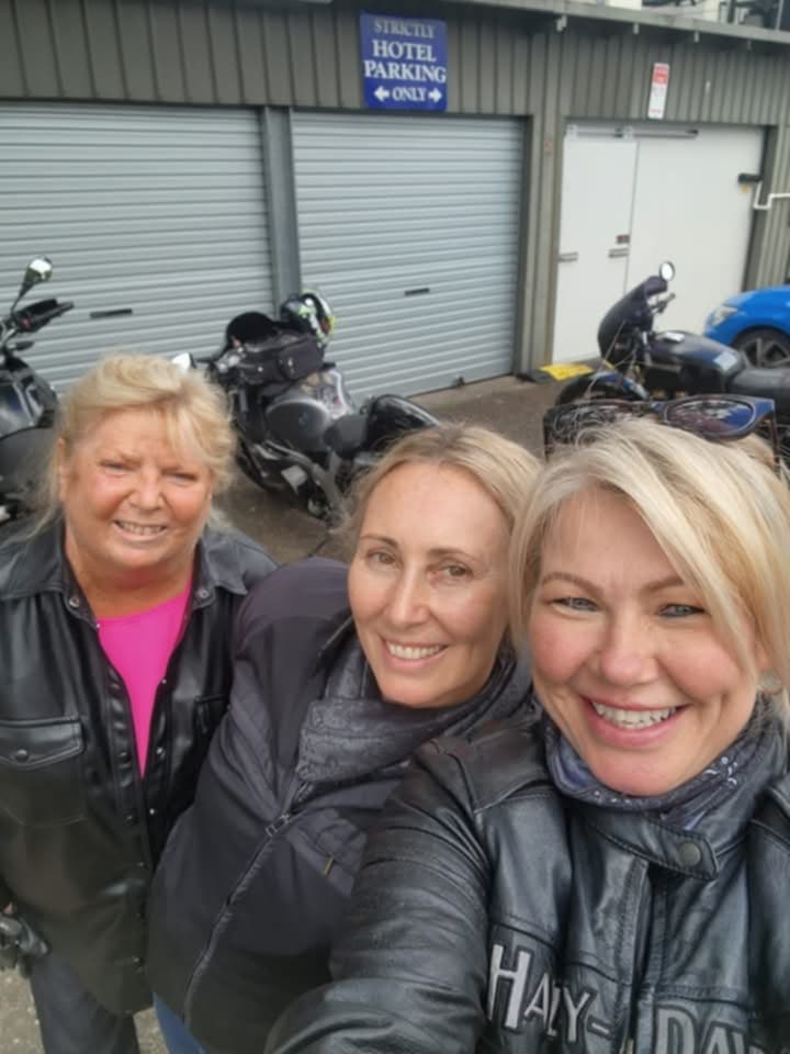 Sandy Norse (right) out for a ride with members of Twin Peaks Riders Group, Margaret and Nicole.