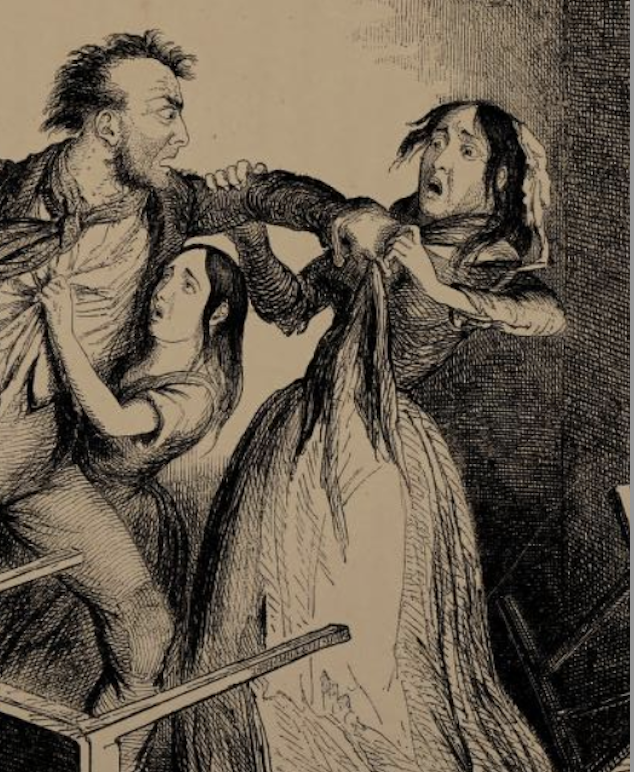 <em>Fearful quarrels</em>, one of eight etchings by British caricaturist George Cruikshank published in London in 1847.