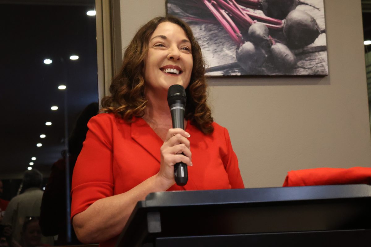 Alison Byrnes celebrates with constituents on the night of the 2025 Federal Election
