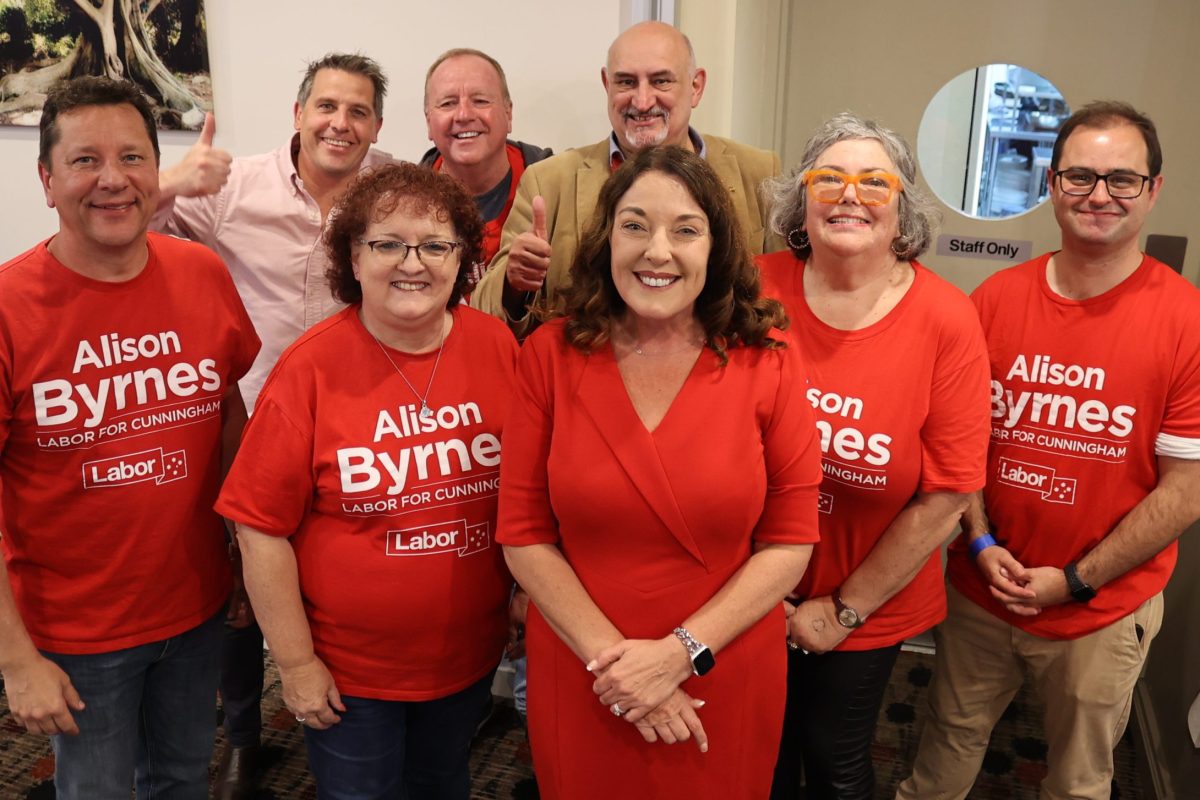 Alison Byrnes celebrates with constituents on the night of the 2025 Federal Election