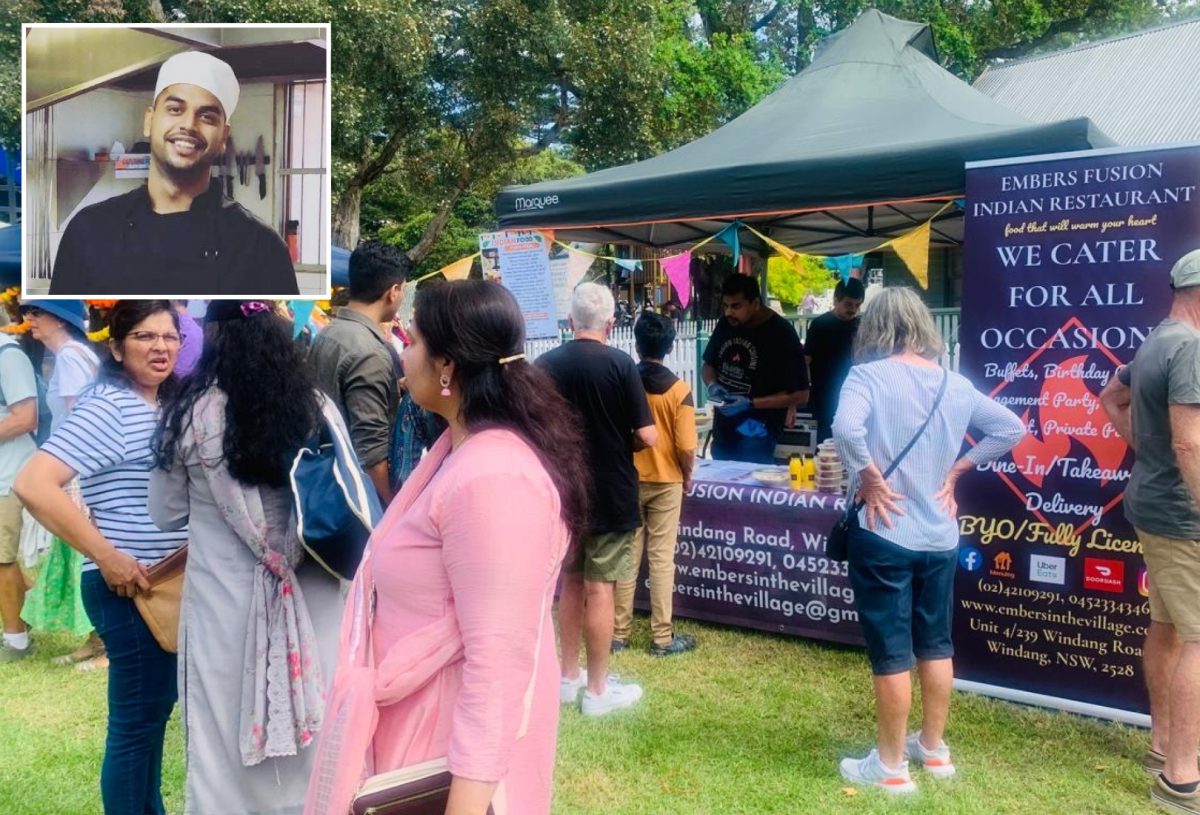 people at a market stall