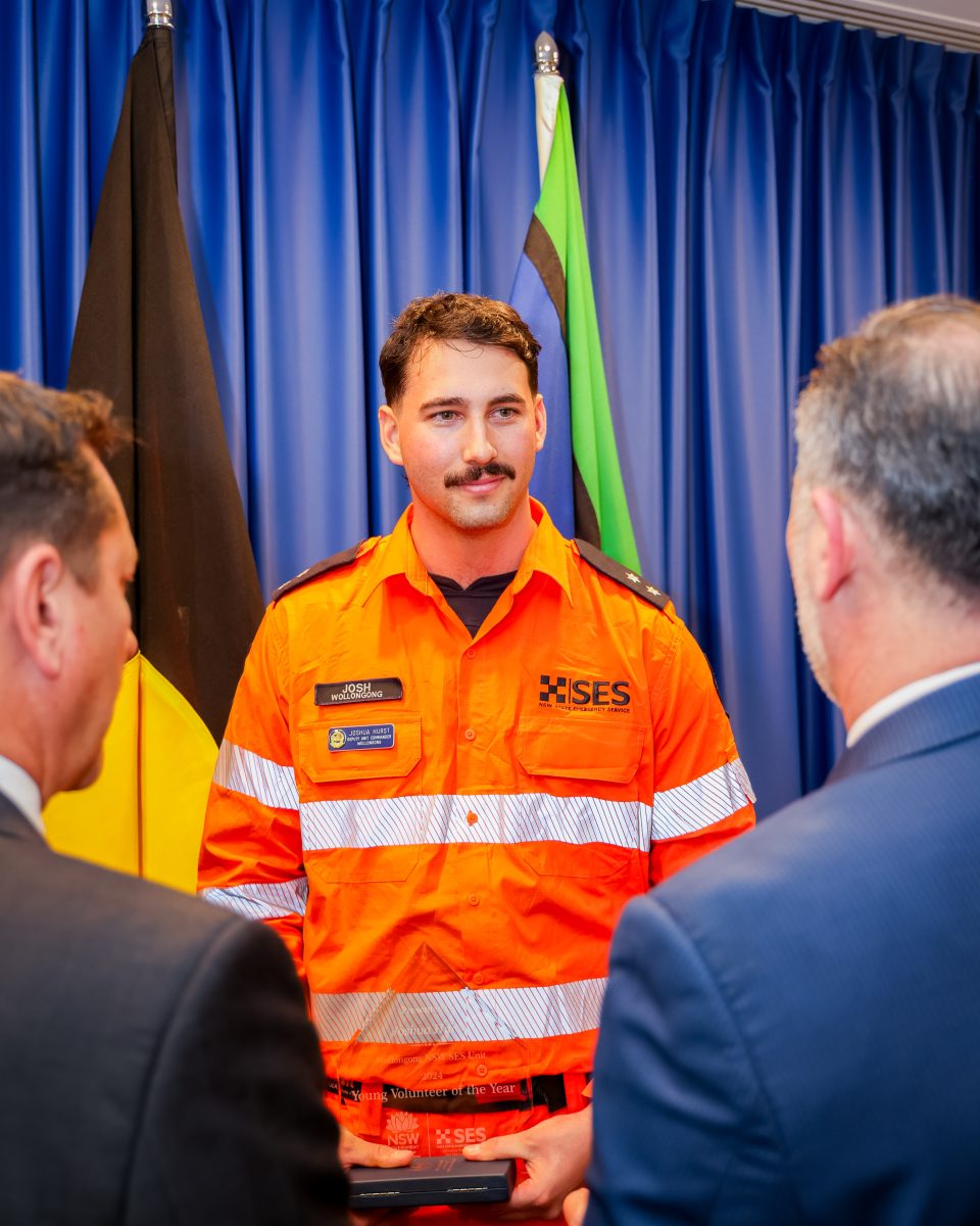23-year-old Farmborough Heights man Josh Hurst receives the 2024 NSW State Emergency Service Young Volunteer of the Year award at NSW Parliament House.