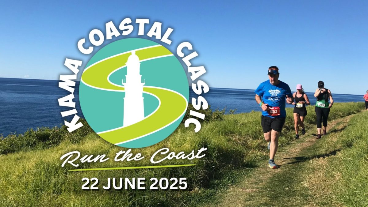 Banner for Kiama Coastal Classic 2025 featuring people running along the coast